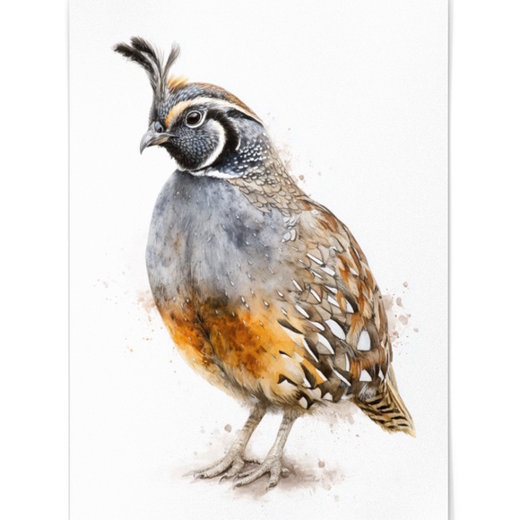 Watercolor Quail Wall Art Print, Unframed - Vibrant Nature-Inspired Home Decor - Picture 2 of 6